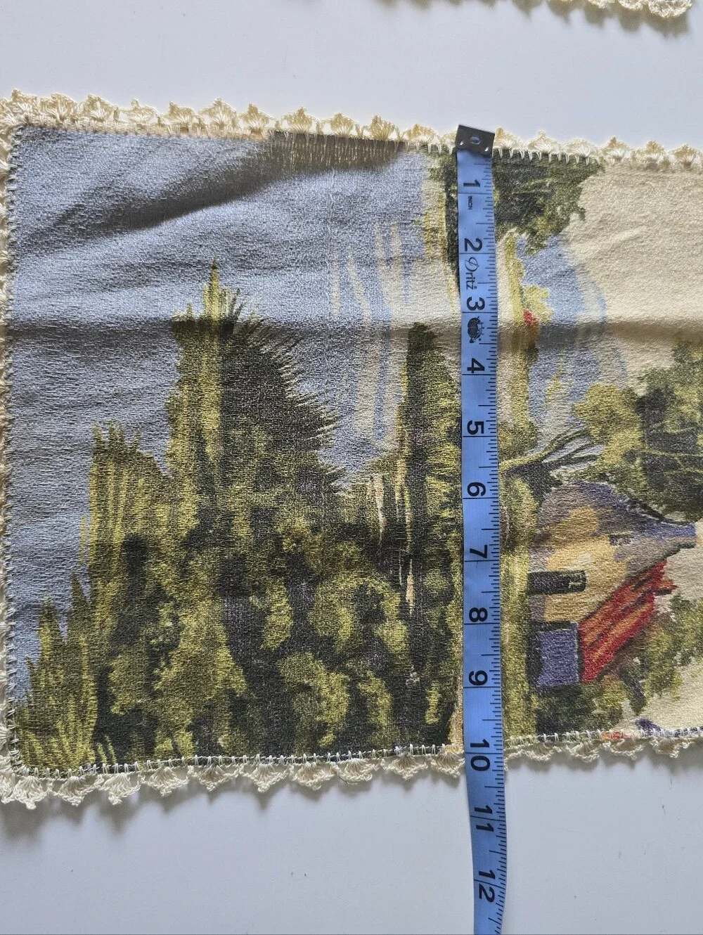 Vntg Scenic Cottage Print Linen Coasters Set of 2